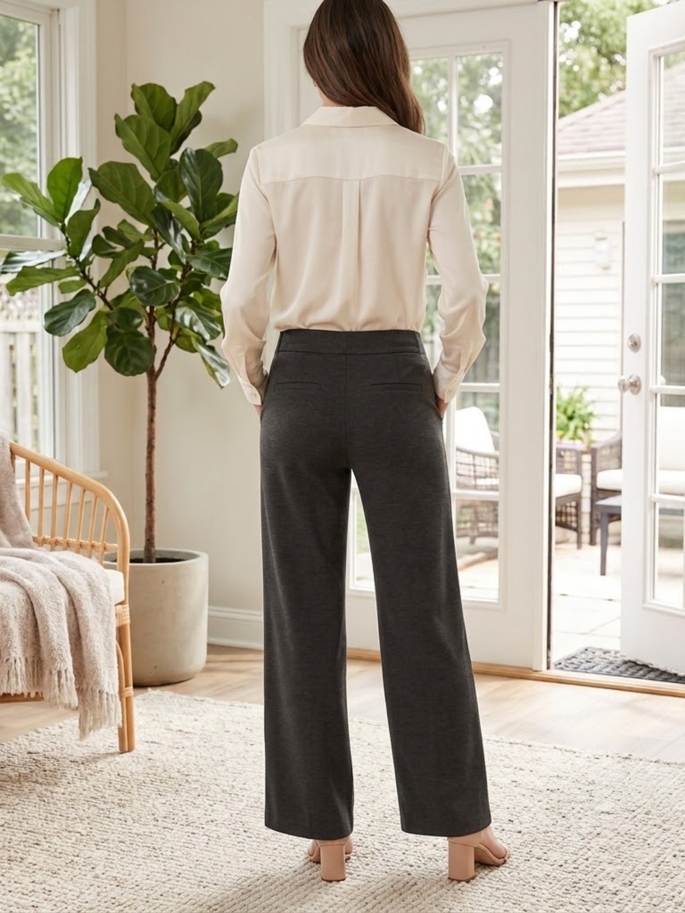 LOFT NWT Charcoal Heather Grey Wide Leg Pull-On Pants Workwear Medium M - Picture 2 of 10